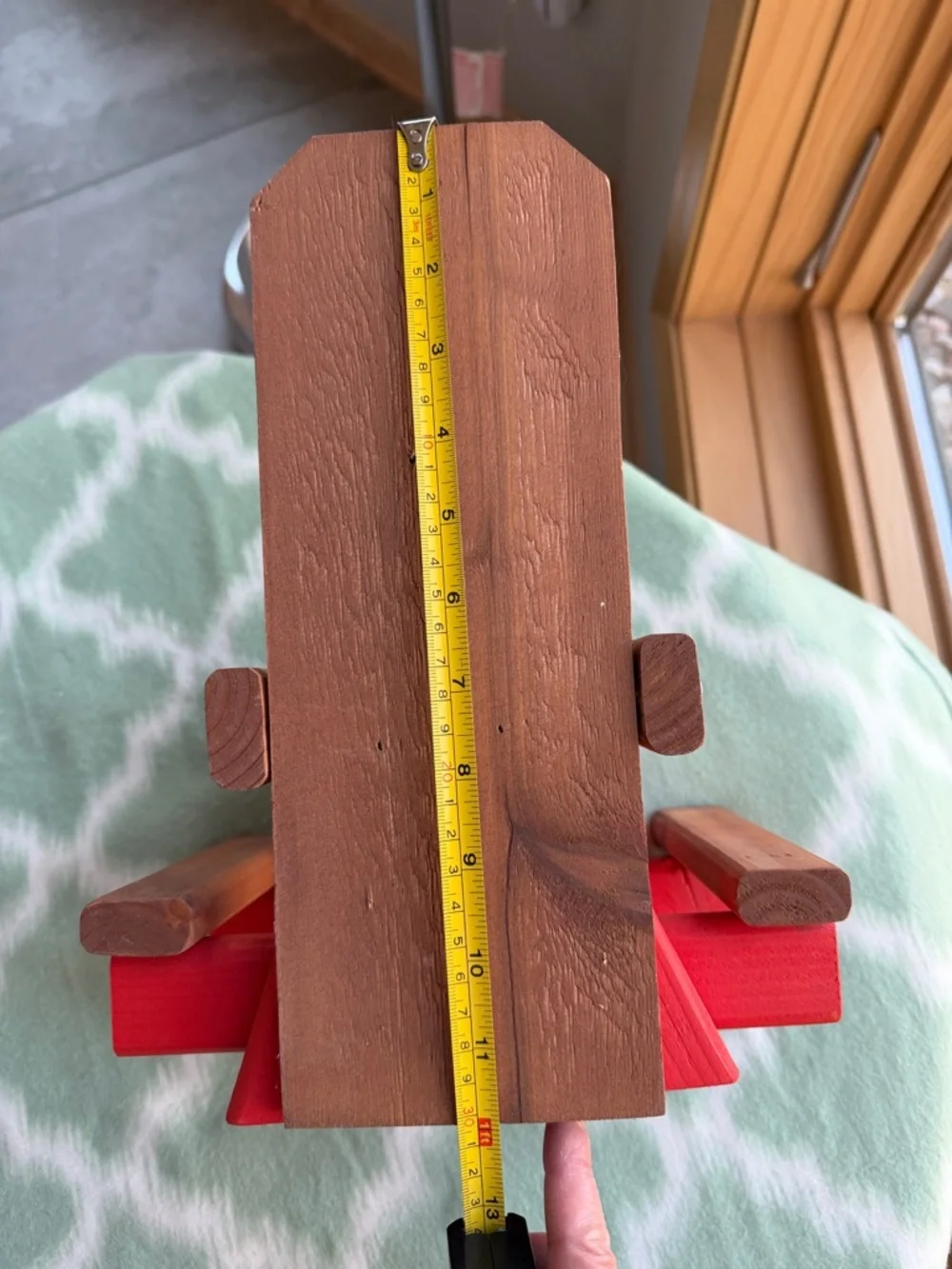 NEW bird feeder handmade wooden picnic bench style- Natural Brown & Orange Red